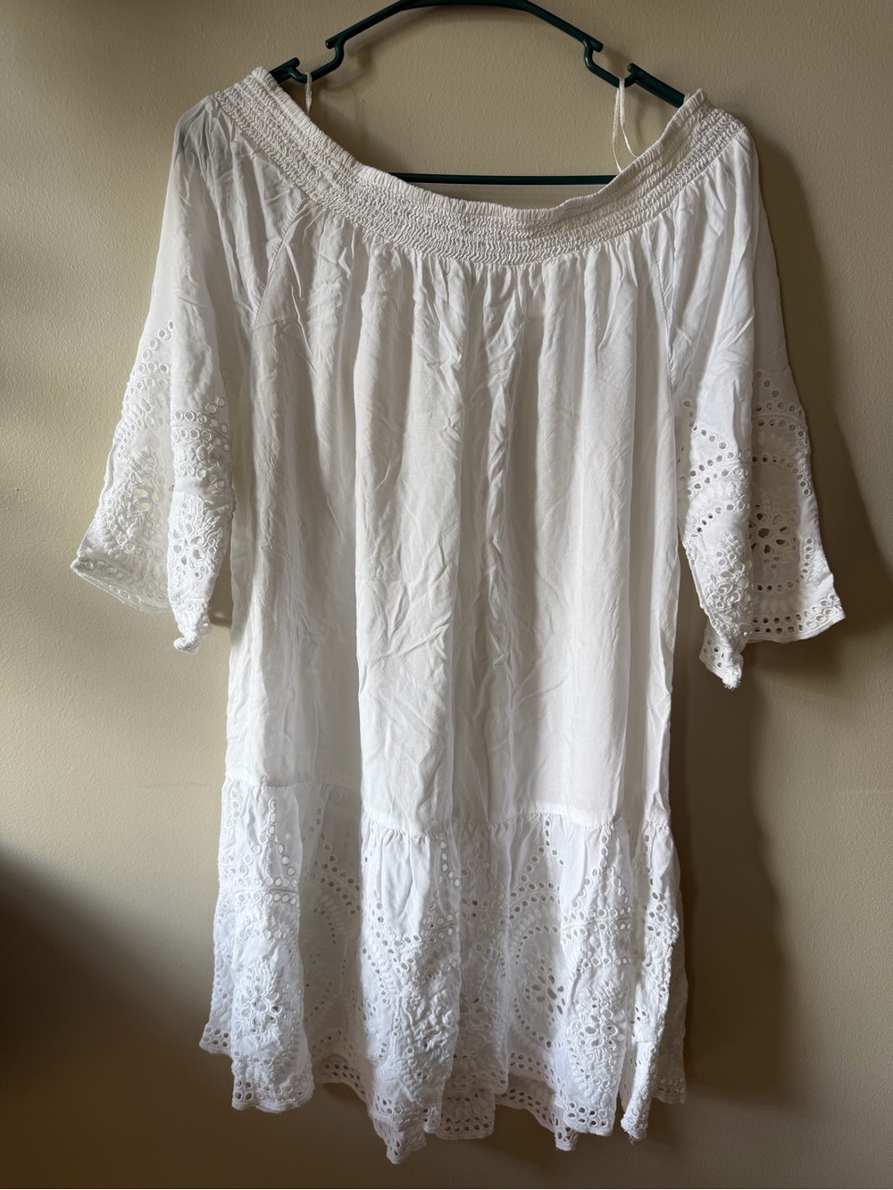 White Off-Shoulder Eyelet beach coverup